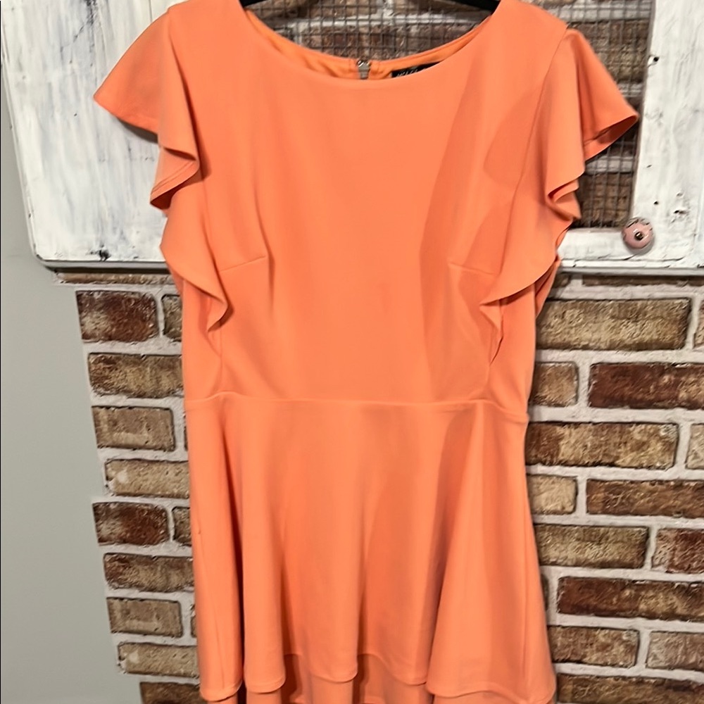 Elegant Orange Ruffle Sleeve Dress